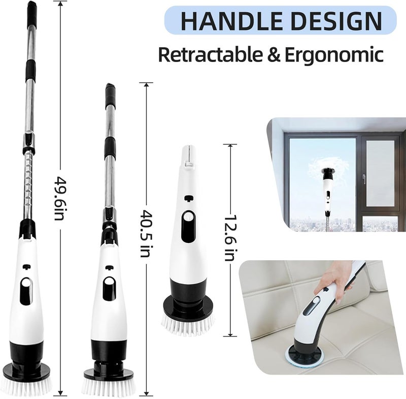PENOMO Electric Spin Scrubber, Cordless Waterproof Cleaning Brush with 8 Replaceable Brush Heads - 120Mins Work Time Adjustable Long Handle 2 Speeds 360 Power Scrubber for Bathroom Shower Kitchen Car - Image 5